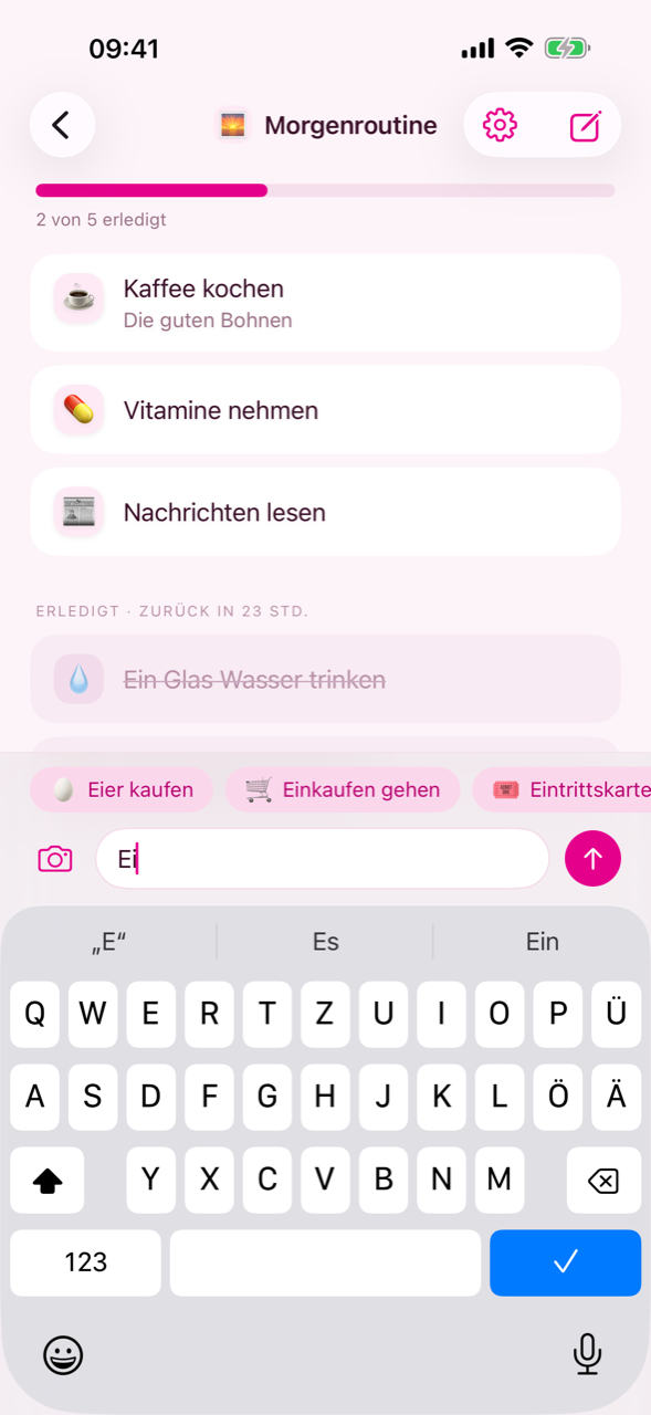 Die Eingabezeile bietet schon geschriebene Formulierungen an