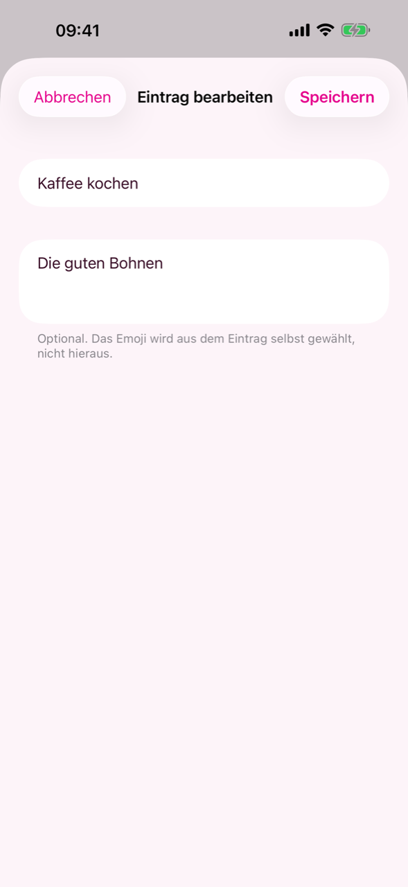 Das Formular zum Bearbeiten eines Eintrags und seiner Details