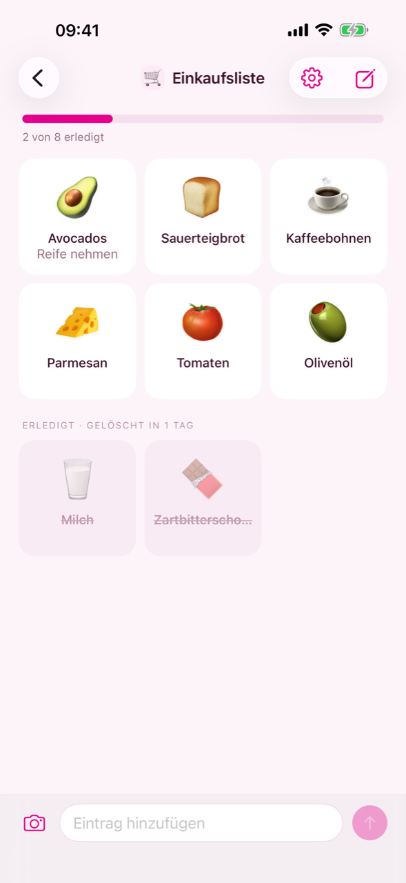 Eine Liste als Raster aus Karten