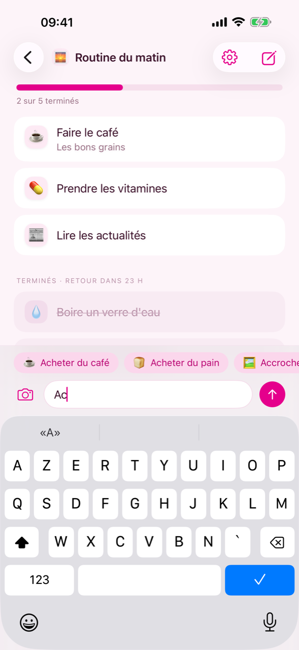 Le champ de saisie proposant des formulations déjà écrites