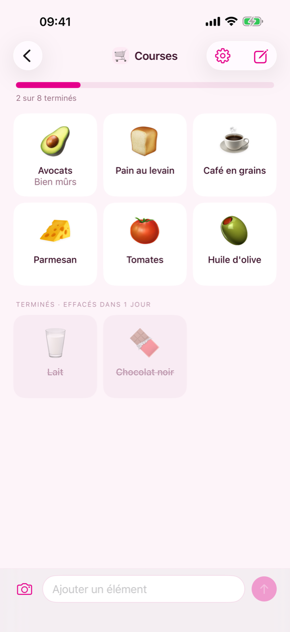 Une liste affichée en grille de cartes
