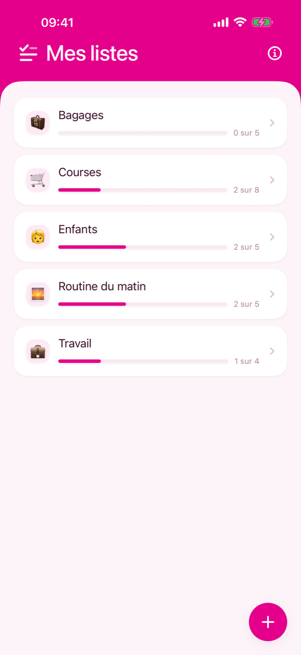 La vue d'ensemble de toutes tes listes